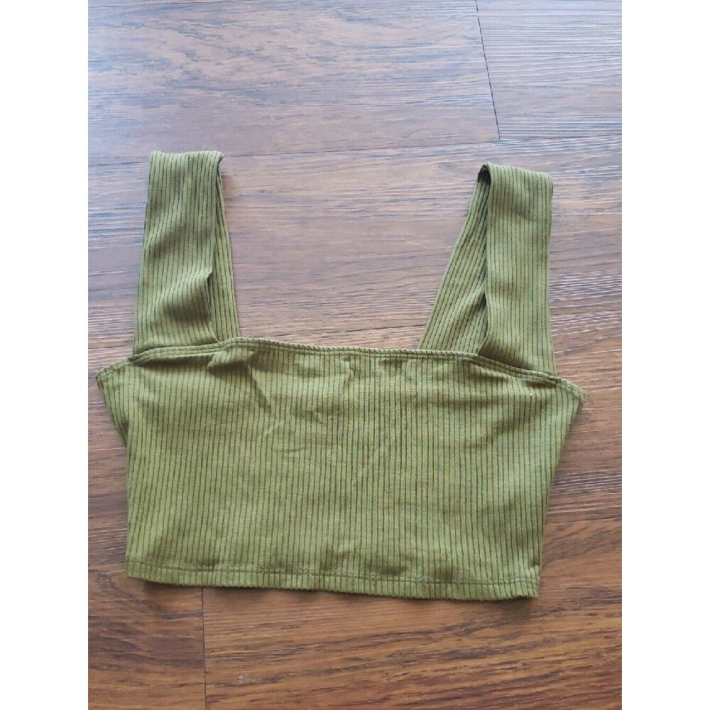 Reformation Olive Ribbed Square-Neck Crop Tank Top Size Small Boho Streetwear